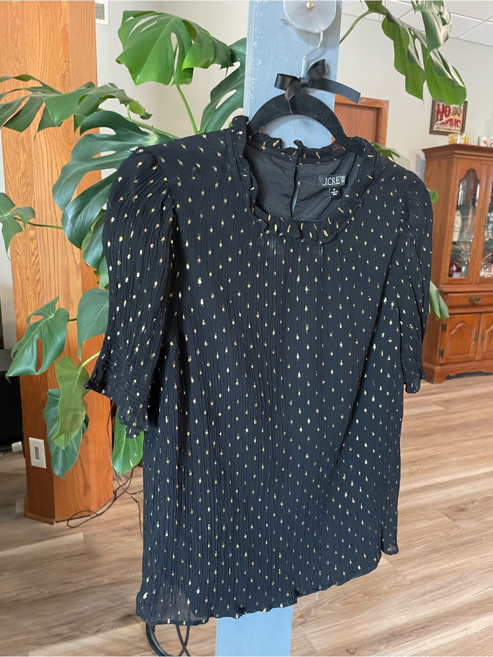 J. Crew Black Blouse with Gold Dot Detail